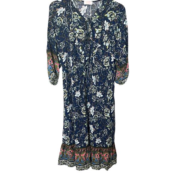C + D + M ABOVE ANKLE V-NECK TUNIC DRESS, WOMENS, XL-NAVY WITH MULTICOLOR FLORAL - Picture 4 of 10